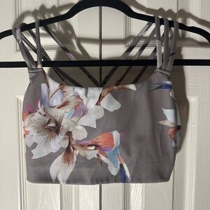 Athleta Floral Strappy Sports Bra - Gray and Multicolor
